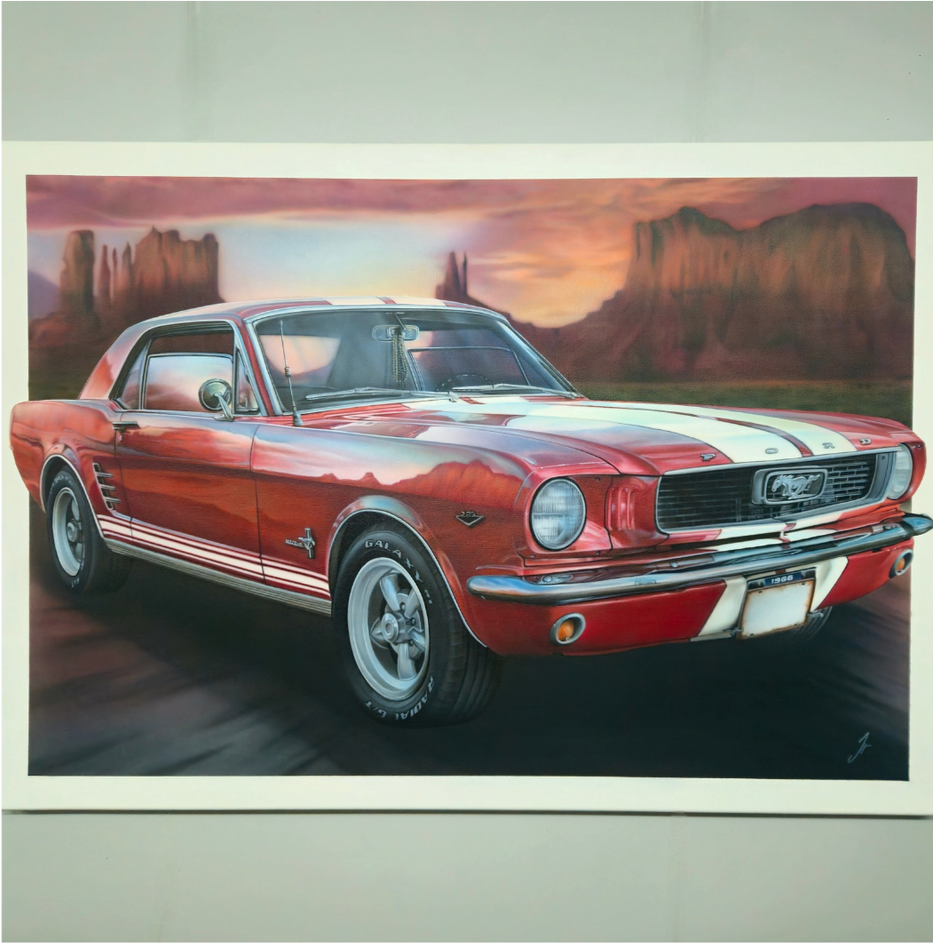 Mustang 1966- Oeuvre Originale-92x65cm
